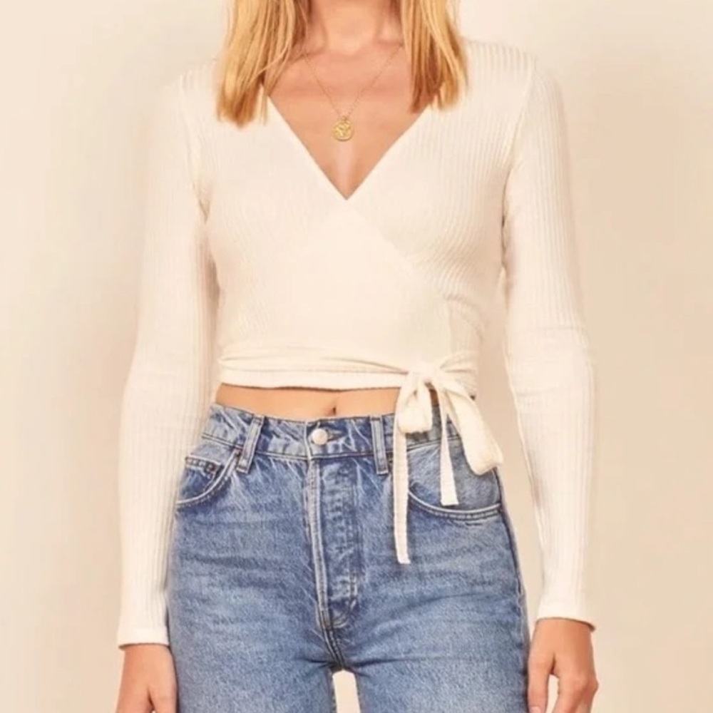 Reformation Jeans Ivory Wrap Top - XS
